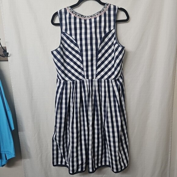 Womens Glory Star Sz Large Milkmaid Dress Gingham Navy White Coquette - Picture 5 of 8